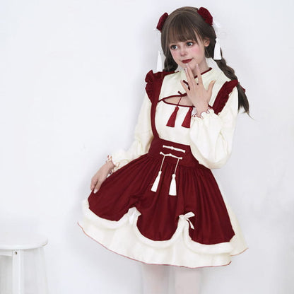 Sweet Red Buckle Tassel Lolita Maid Dress