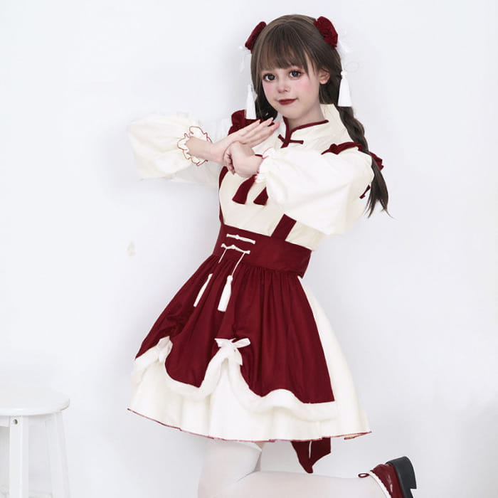 Sweet Red Buckle Tassel Lolita Maid Dress