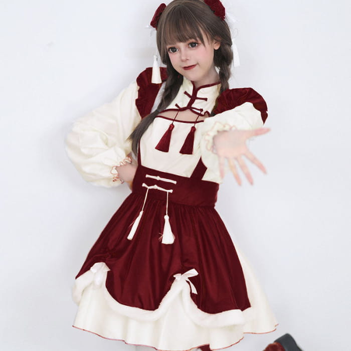Sweet Red Buckle Tassel Lolita Maid Dress