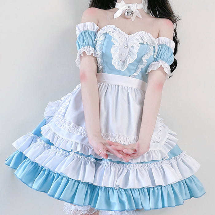 Sweet Rulffled Maid Lolita Dress - Blue / S