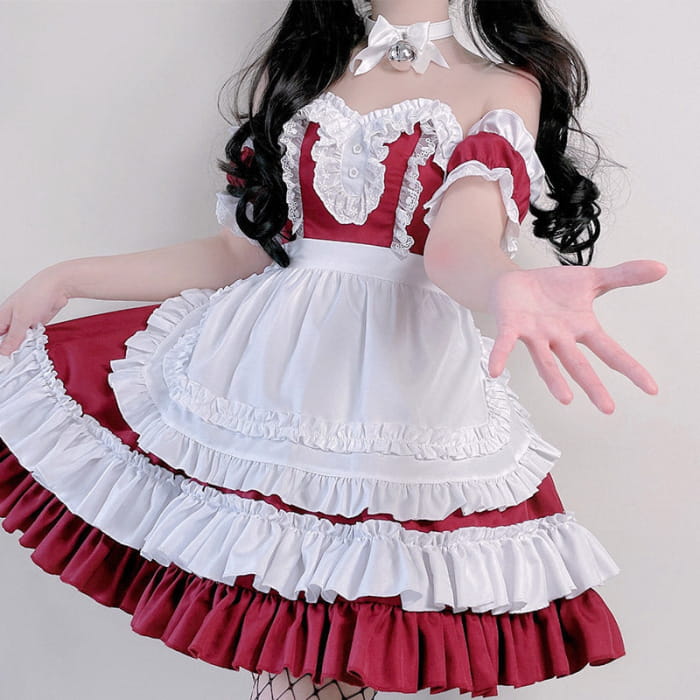 Sweet Rulffled Maid Lolita Dress - Red / S