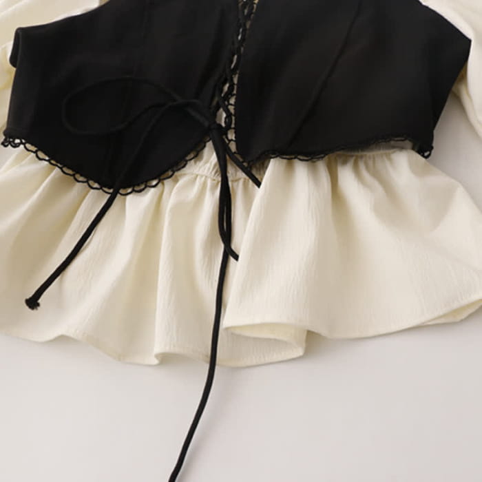 Sweet Square Collar Lace Up Shirt Fishtail Denim Skirt Set modakawa
