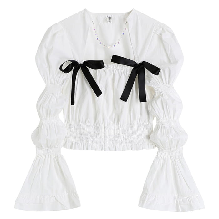 Sweet Square Collar Puff Sleeve Shirt Pleated Suspender