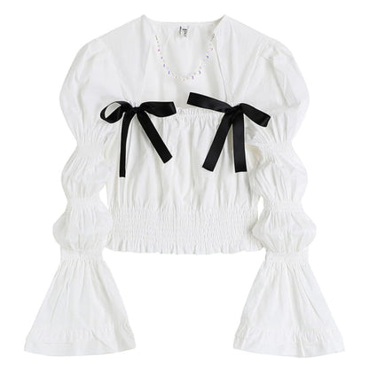 Sweet Square Collar Puff Sleeve Shirt Pleated Suspender