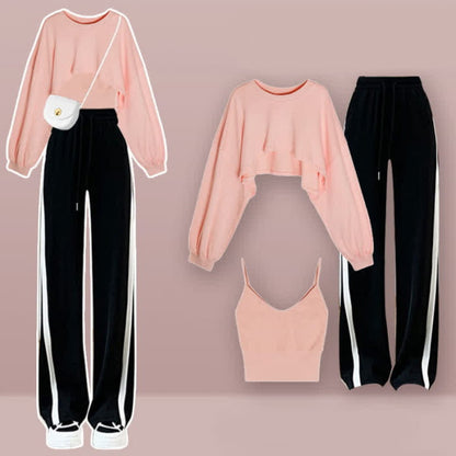 Sweet Tank Top Sweatshirt Casual Pants Set - A / M