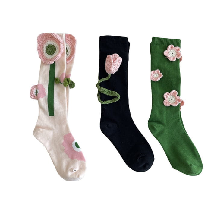 Sweet Tulip Pattern Print Knit Ankle Socks