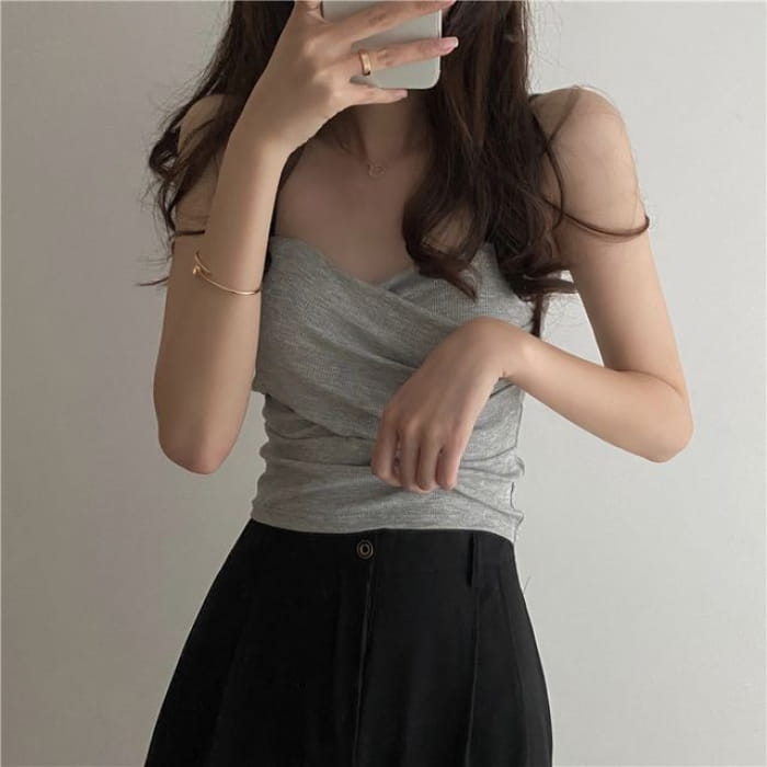 Sweetheart Neckline Plain Crop Camisole Top - Gray