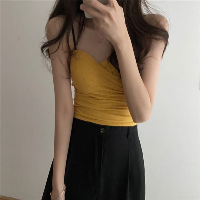 Sweetheart Neckline Plain Crop Camisole Top - Yellow