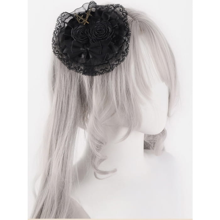 Swords Black Rosettes Lace Hairclip - Free Size