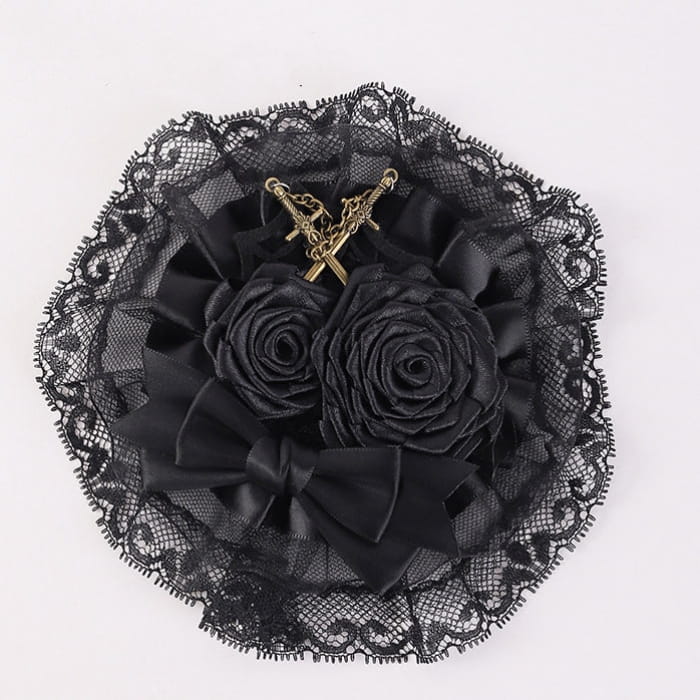 Swords Black Rosettes Lace Hairclip - Free Size