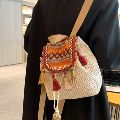 Tasseled Crochet Backpack