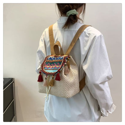 Tasseled Crochet Backpack