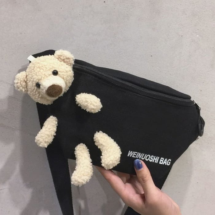 Teddy Bear Canvas Belt Bag - Black / One Size