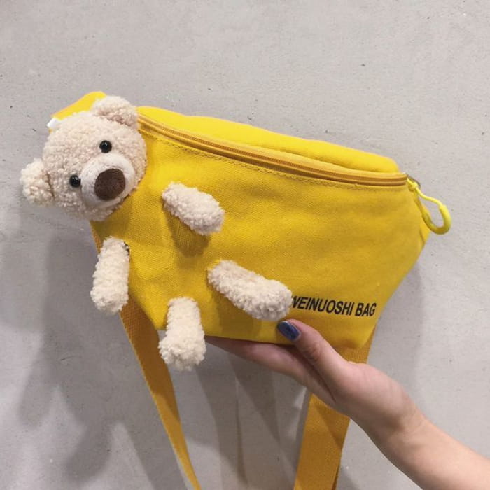 Teddy Bear Canvas Belt Bag - Yellow / One Size