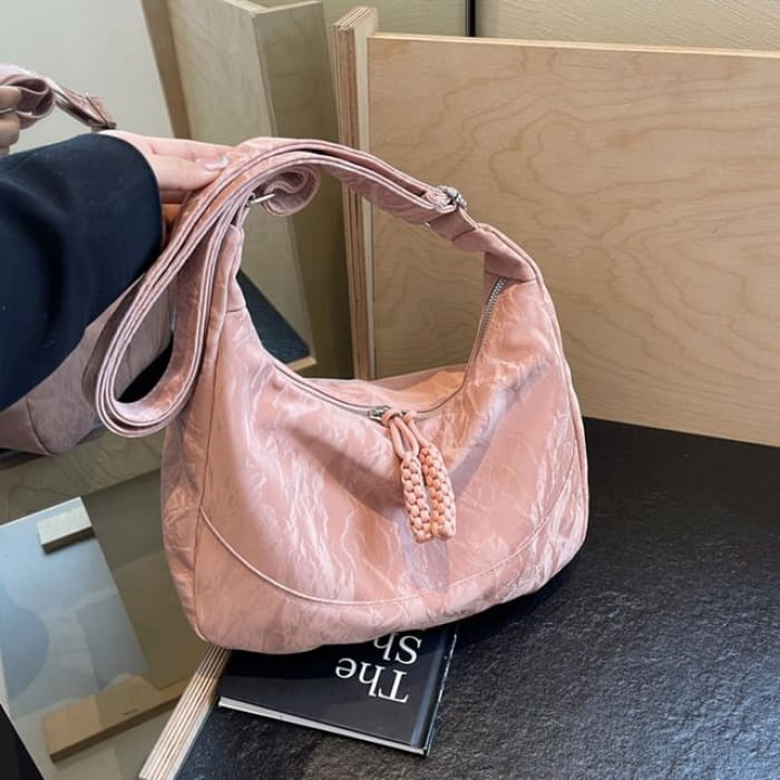 Textile Plain Shoulder Bag - Pink / One Size