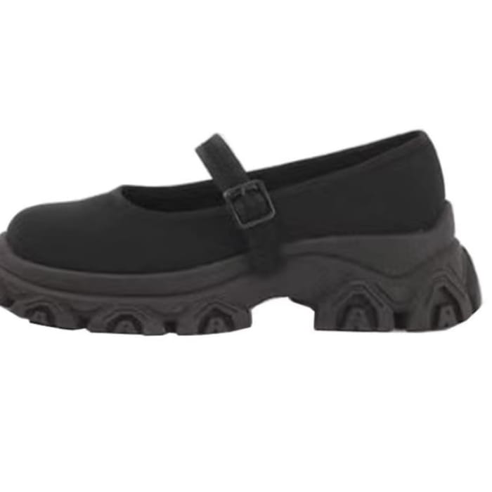 Textile Platform Mary Jane Shoes - Black / 35