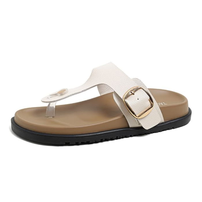 Thong Slide Sandals - Faux Leather - Milky White / 35