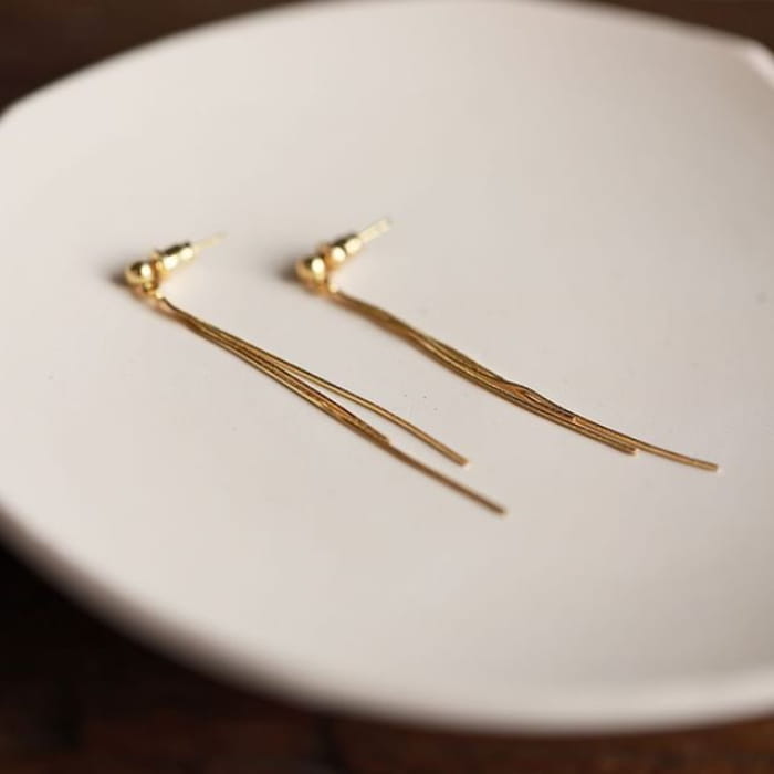 Threader Earring / Clip On - 1 Pair - Gold / One Size