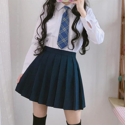 Tie Shirt Pleated Skirt Stockings College Style Set - Long