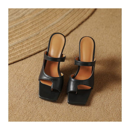 Toe Loop Cutout High Heel Slide Sandals