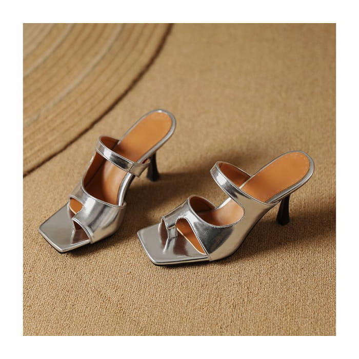 Toe Loop Cutout High Heel Slide Sandals