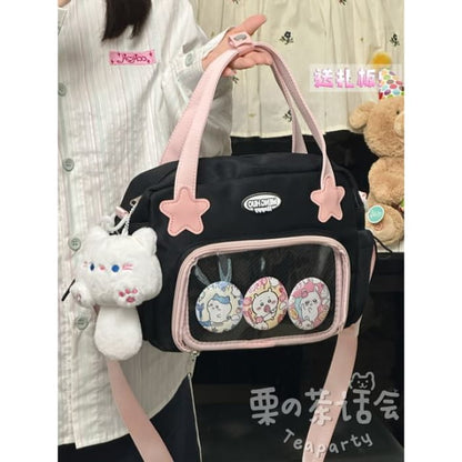 Top Handle PVC Panel Crossbody Bag / Charm / Set - With Cat