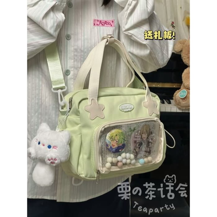 Top Handle PVC Panel Crossbody Bag / Charm / Set - With Cat