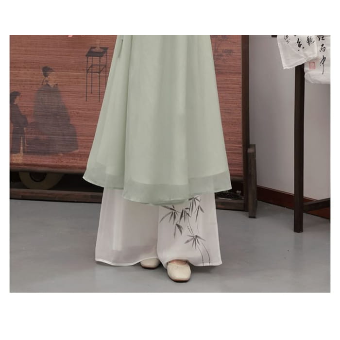 Traditional Chinese 3/4-Sleeve Midi A-Line Dress / Pants