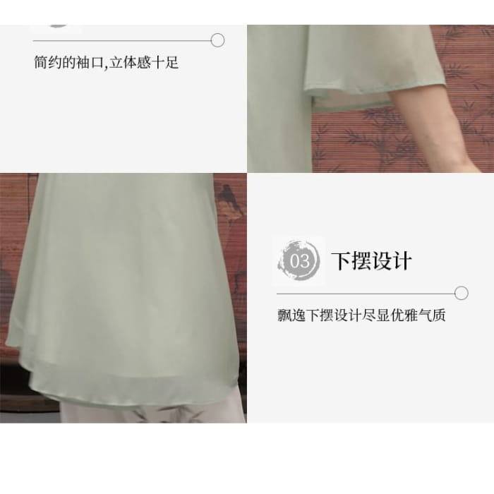 Traditional Chinese 3/4-Sleeve Midi A-Line Dress / Pants