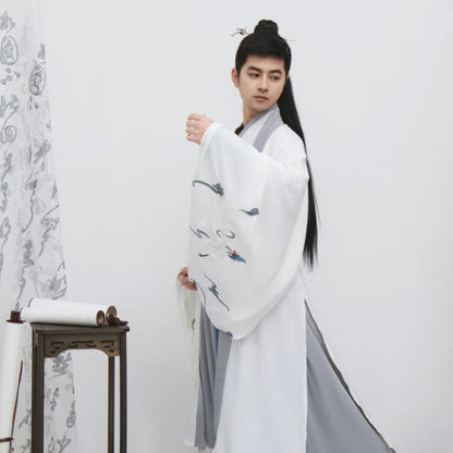 Traditional Chinese Costume Embroidered Robe / Long - White