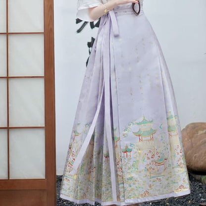 Traditional Chinese Elbow - 9736 - Skirt - Purple & Gold / S