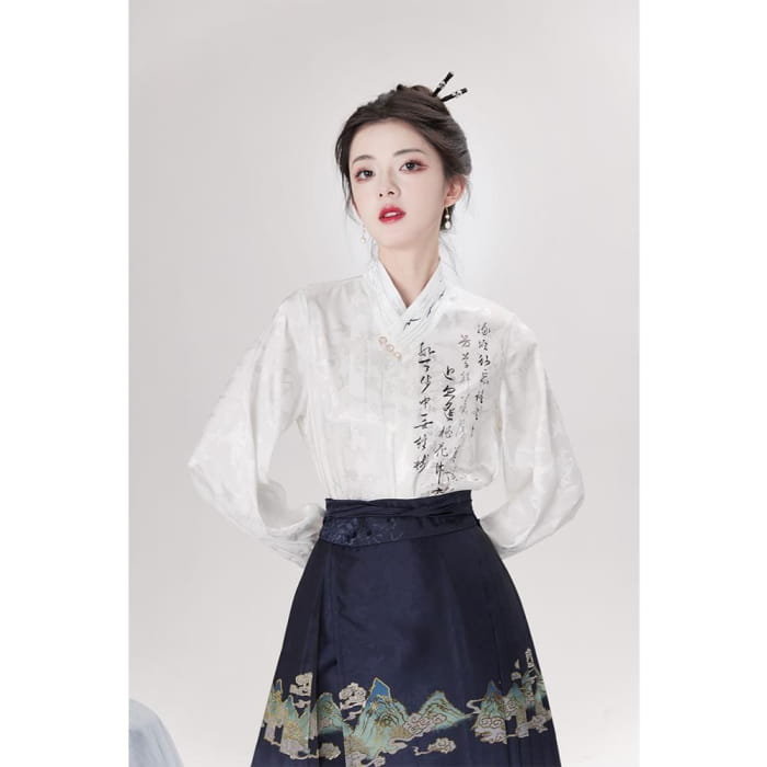 Traditional Chinese Long-Sleeve Print Shirt / High Waist