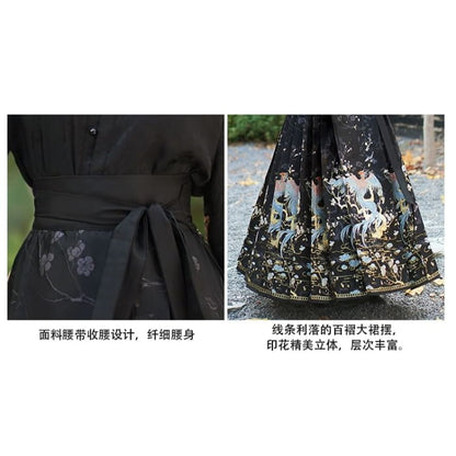 Traditional Chinese Long-Sleeve Stand Collar Plain Floral