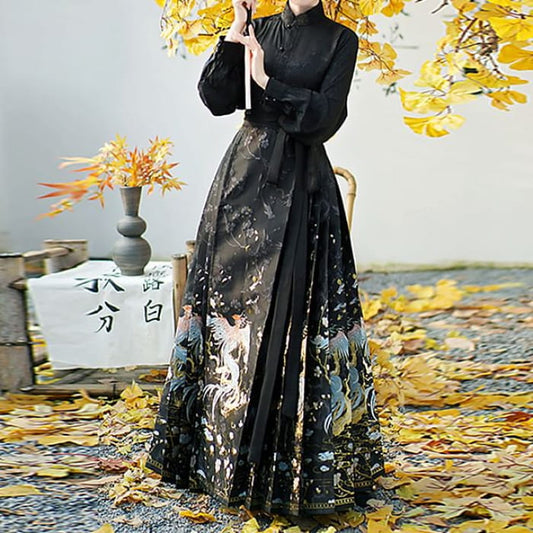 Traditional Chinese Long-Sleeve Stand Collar Plain Floral