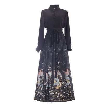 Traditional Chinese Long-Sleeve Stand Collar Plain Floral