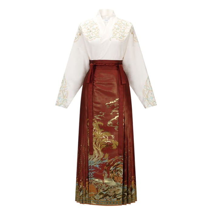 Traditional Chinese Long-Sleeve Top / Print Maxi A-Line