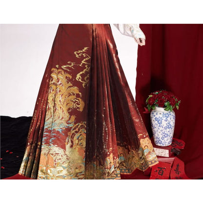 Traditional Chinese Long-Sleeve Top / Print Maxi A-Line