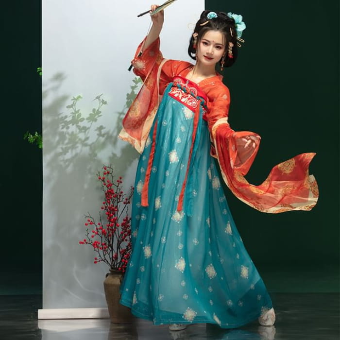 Traditional Chinese Print Costume Set - of 3 - Top & Dress