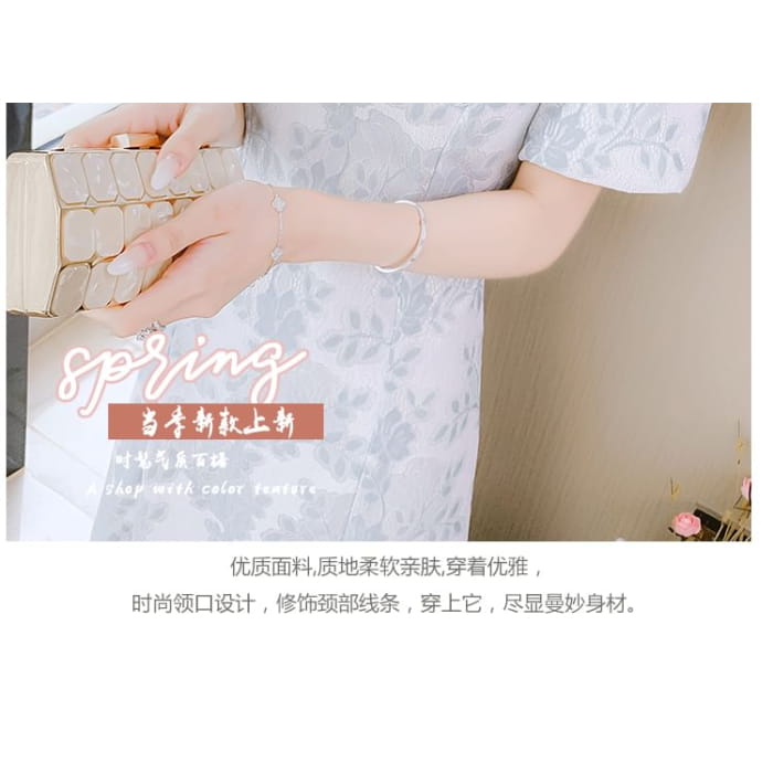 Traditional Chinese Short-Sleeve Stand Collar Faux Pearl