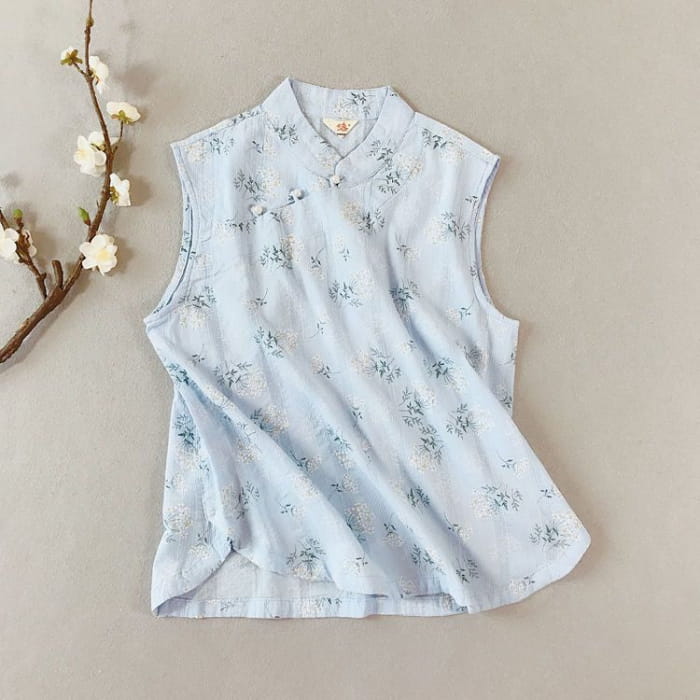 Traditional Chinese Sleeveless Floral Frog Buttoned Top