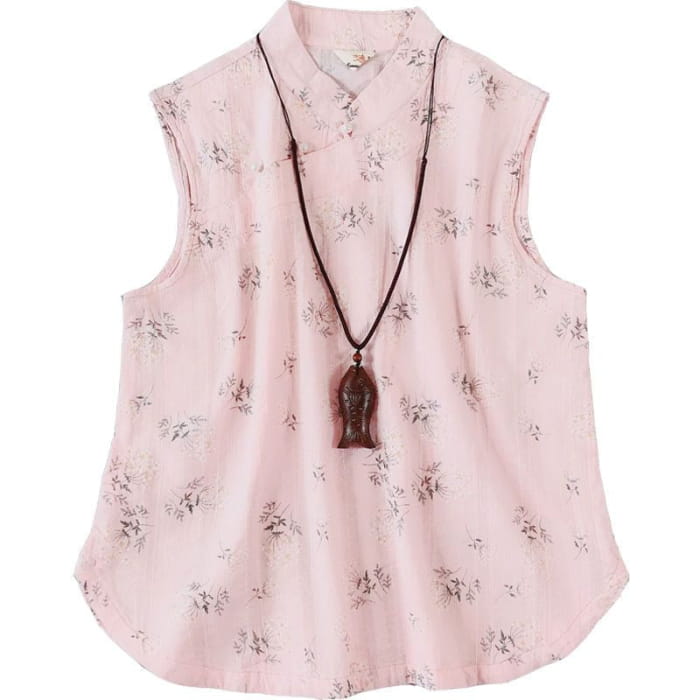 Traditional Chinese Sleeveless Floral Frog Buttoned Top