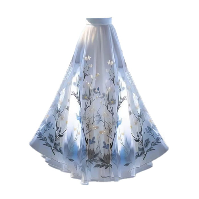 Traditional Flower Print Long Sleeve Shirt Skirt - M