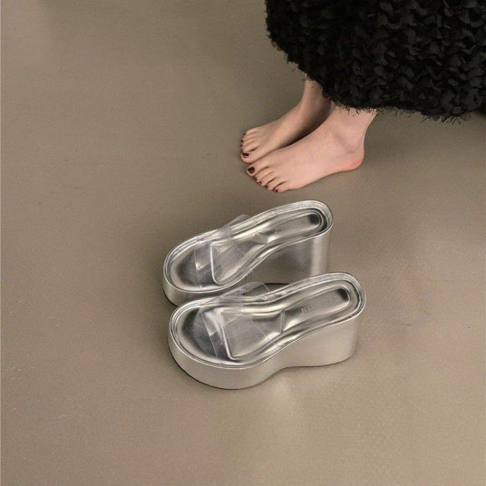 Transparent Strap Platform Wedge Slide Sandals