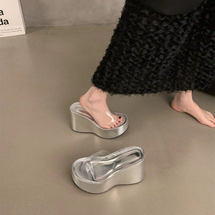 Transparent Strap Platform Wedge Slide Sandals