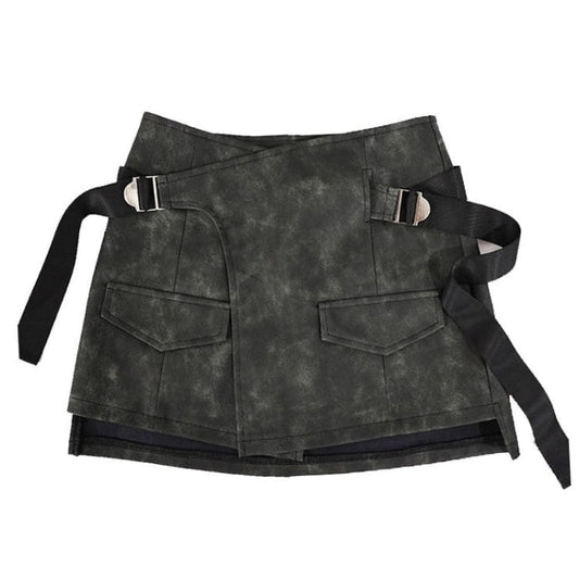 Trendy Belt Wrap Skirt - S / Dark Grey