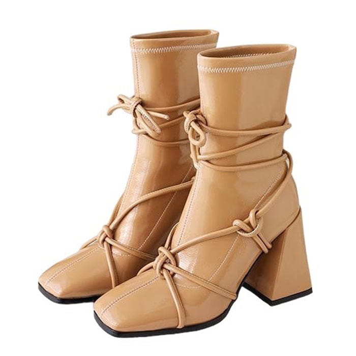 Trendy Square Heel Lace-Up Chic Ankle Boots