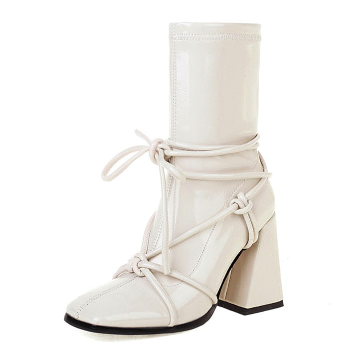 Trendy Square Heel Lace-Up Chic Ankle Boots - EU34 (US4.0)