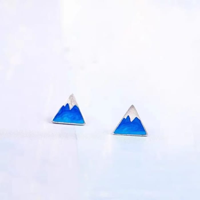 Triangle Threader Earring / Ear Stud - 1 Pair - Blue &