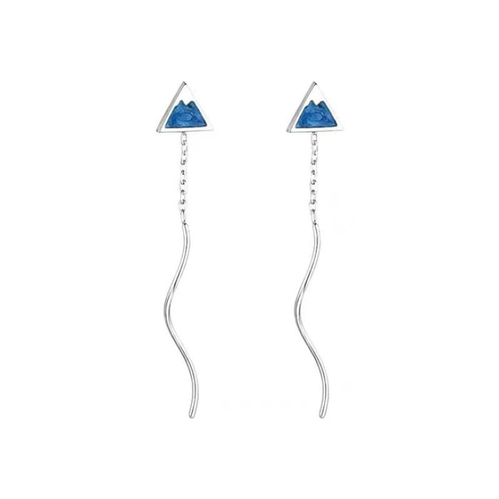 Triangle Threader Earring / Ear Stud - 1 Pair - Blue &