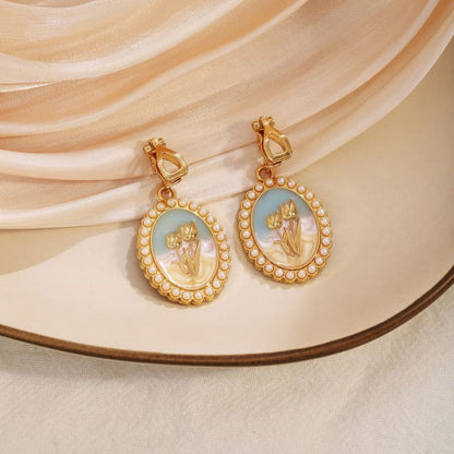 Tulip Faux Pearl Alloy Drop Earring